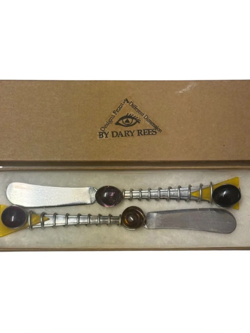 Vintage Dary Rees Glass & Wire Wrapped spreaders Set of 2 NIB